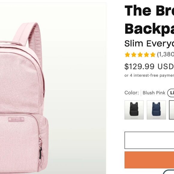 The Brevite Backpack in Blush - NWT main image 4
